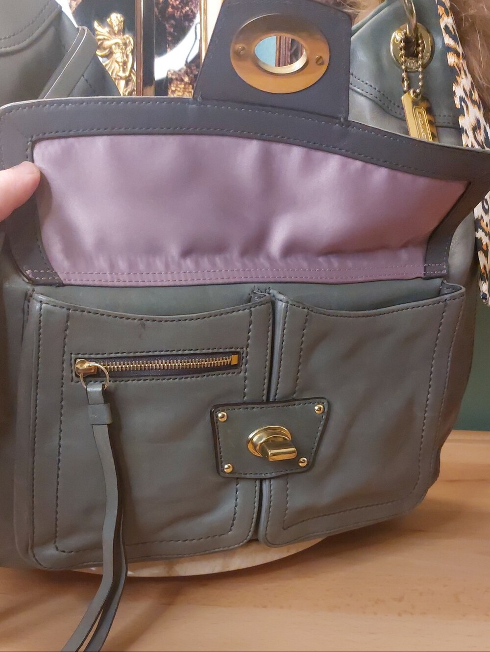 2008 Coach 1941 Hamptons Lindsay Hobo 12459 Y2k Olive Grey Purple Satin Lined - Picture 9 of 14